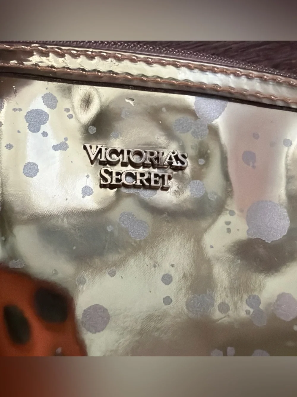 Victoria's Secret Metallic Gold Cosmetic Pouch with Silver Splatter